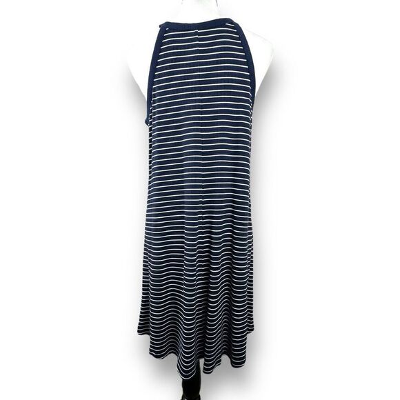 Old Navy Women's Size M Ribbed High Neck Dress Sleeveless Blue and White Stripes - Picture 2 of 11